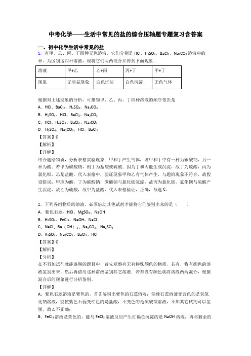 中考化学——生活中常见的盐的综合压轴题专题复习含答案