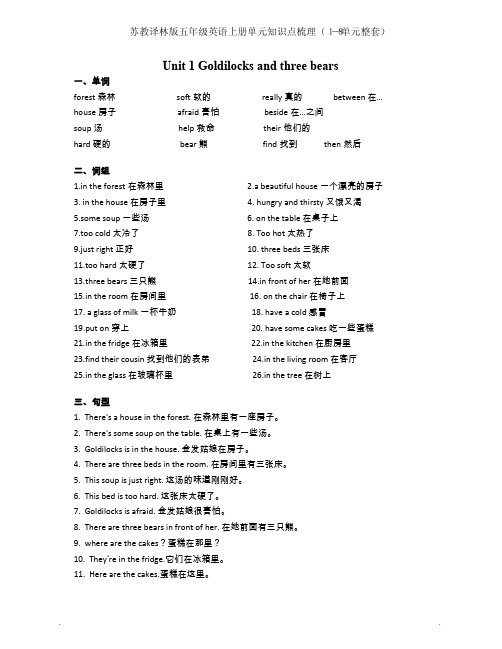 苏教译林版五年级英语上册单元知识点梳理(1-8单元整套)