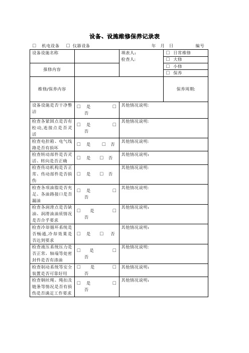 设备、设施维修保养记录表【范本模板】