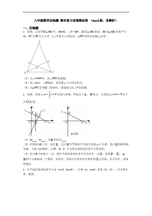 八年级数学压轴题 期末复习试卷测试卷 (word版,含解析)