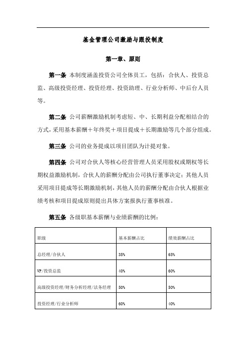 基金管理公司激励与跟投制度