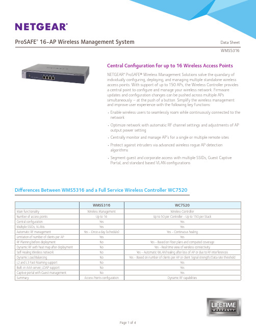 NETGEAR ProSafe 16-aP 无线管理系统数据表说明书