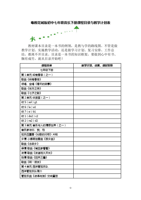 粤教花城版初中七年级音乐下册课程目录与教学计划表