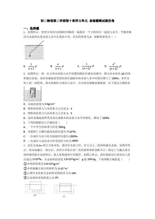 初二物理第二学期第十章浮力单元 易错题测试提优卷