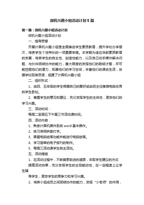 微机兴趣小组活动计划5篇