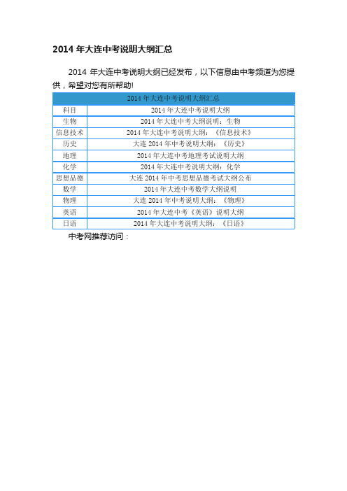 2014年大连中考说明大纲汇总