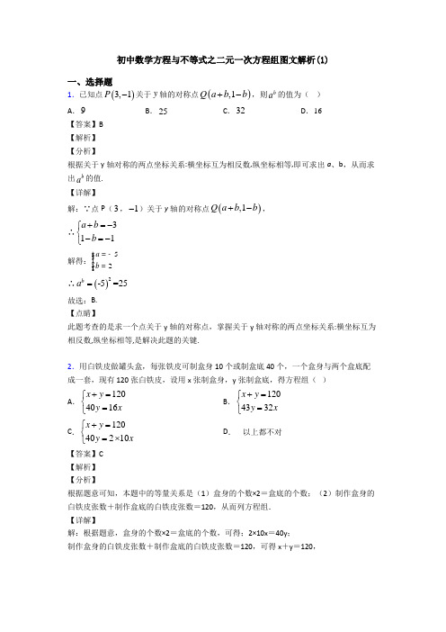 初中数学方程与不等式之二元一次方程组图文解析(1)