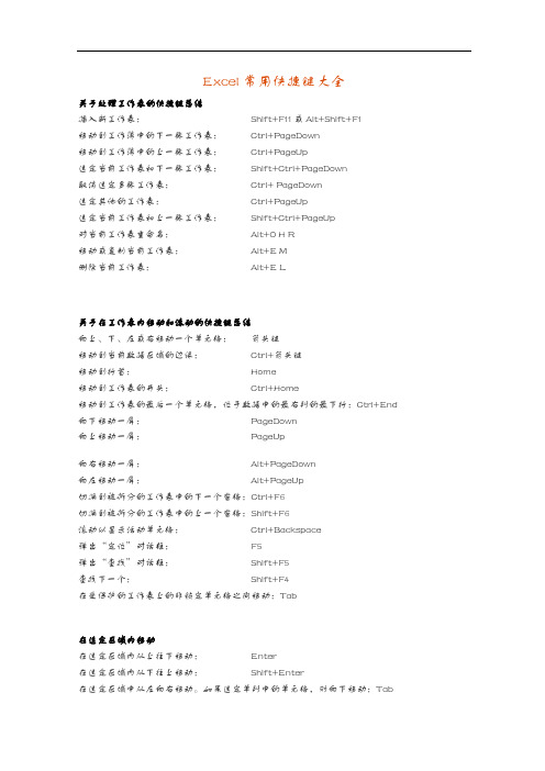 Excel通用快捷键大全(2018年)