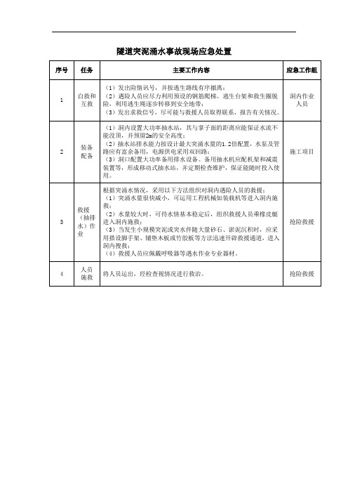 隧道突泥涌水事故现场应急处置措施