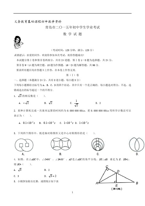 山东省青岛市2015年中考数学试题(word版)