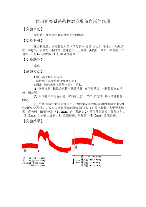 传出神经系统药物对麻醉兔血压的作用