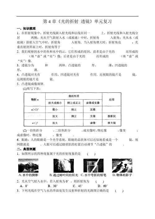 苏科版物理八年级上册 第4章《光的折射 透镜》单元复习