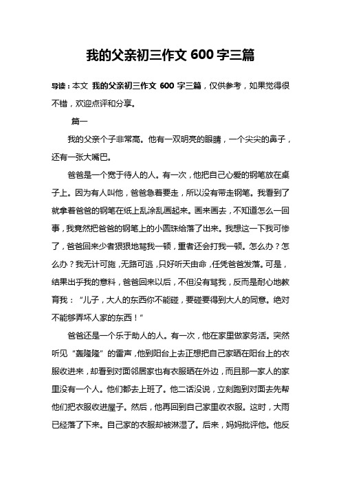 我的父亲初三作文600字三篇