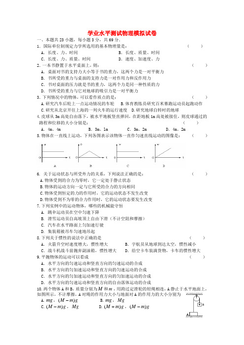 -高二物理下学期学业水平测试模拟练习11