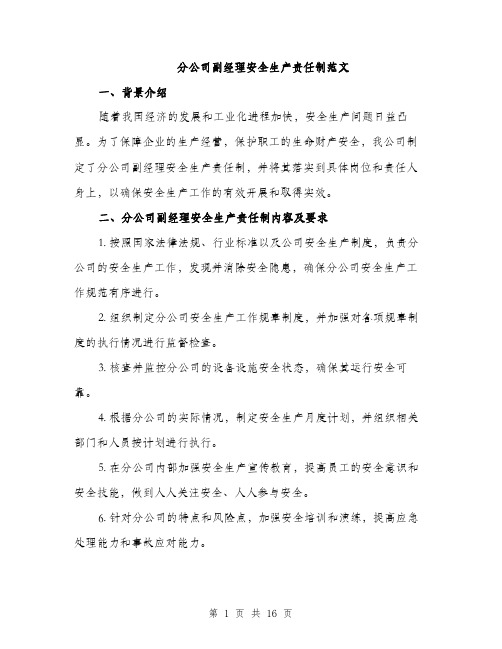 分公司副经理安全生产责任制范文（5篇）