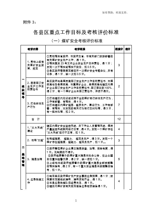 各县区重点工作目标及考核评价标准