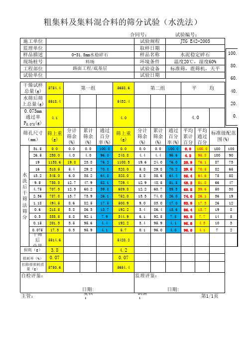 筛分试验(水洗法)自动计算小程序