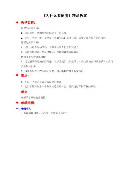 北师大版八年级数学上册《为什么要证明》精品教案