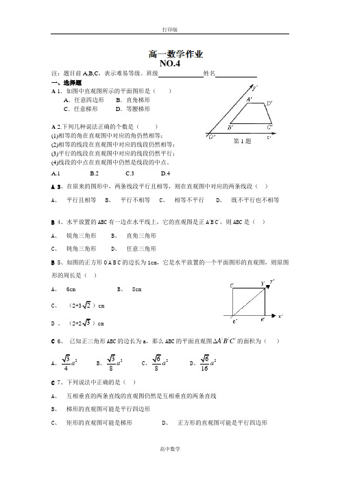 山东省菏泽一中高一数学作业检测 (必修二)