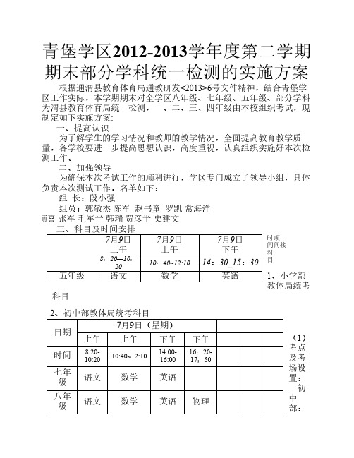 2012-2013学年度第一学期期终考试通知