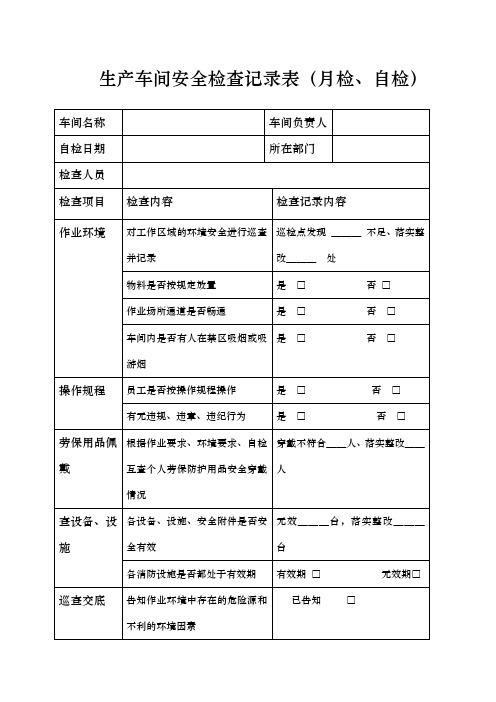 生产车间安全检查记录表