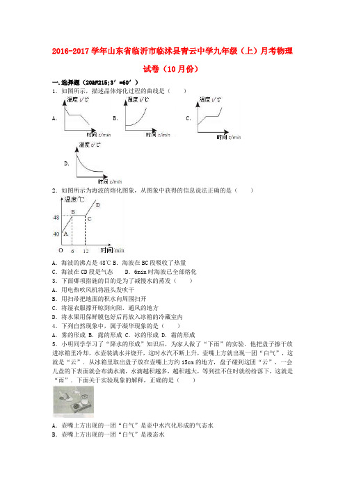 九年级物理上学期10月月考试卷(含解析)新人教版