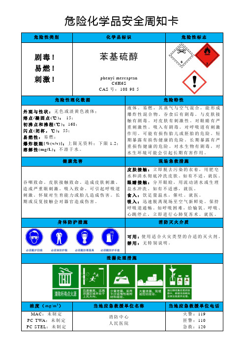 苯基硫醇-危险化学品安全周知卡