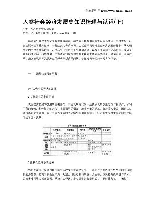 人类社会经济发展史知识梳理与认识(上)