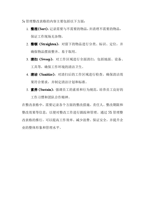 5s管理整改表格