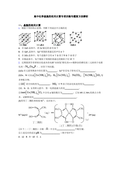 高中化学晶胞的相关计算专项训练专题复习含解析