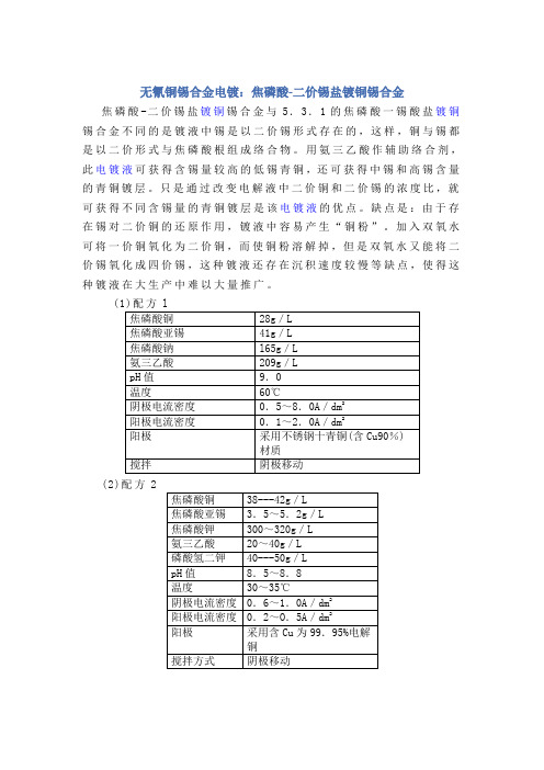 无氰铜锡合金电镀：焦磷酸-二价锡盐镀铜锡合金