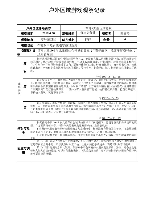 草坪 大型玩具游戏户外区域游戏观察记录