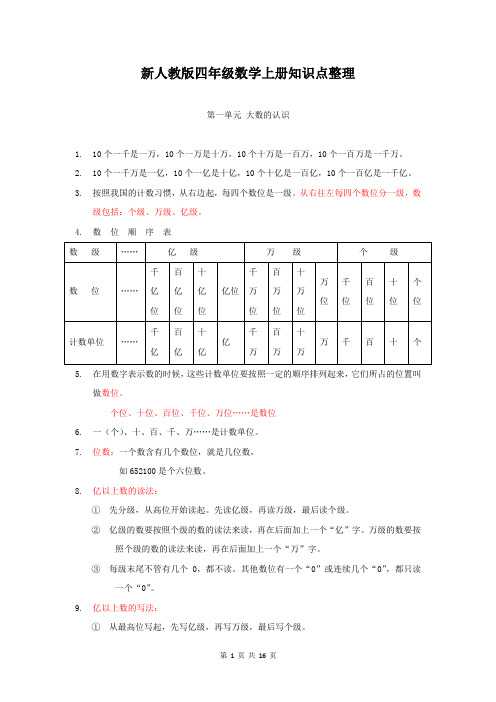 新人教版四年级数学(上下册)知识点汇总