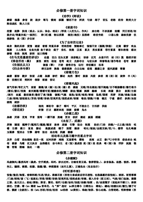 鲁教版高一第一二册课本字词汇集