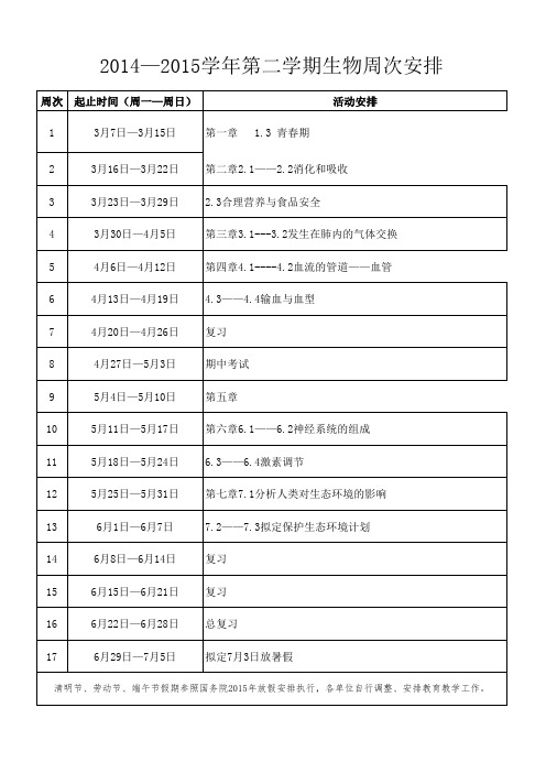 14-15第二学期校历表