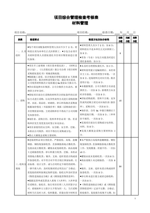 项目综合管理检查考核表(材料管理)(公路工程)