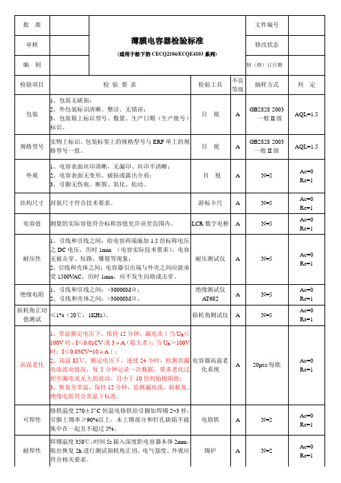 薄膜电容检验标准