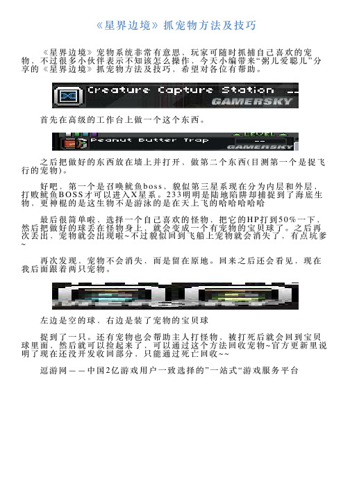 《星界边境》抓宠物方法及技巧