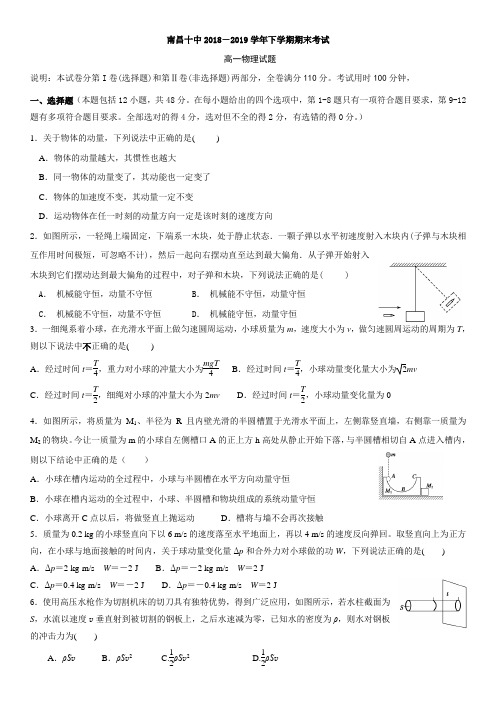 江西省南昌市第十中学2018-2019学年高一下学期期末考试物理试题