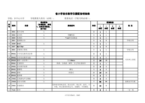 小学音乐教学仪器配备明细表