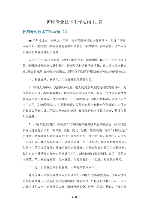 护师专业技术工作总结11篇