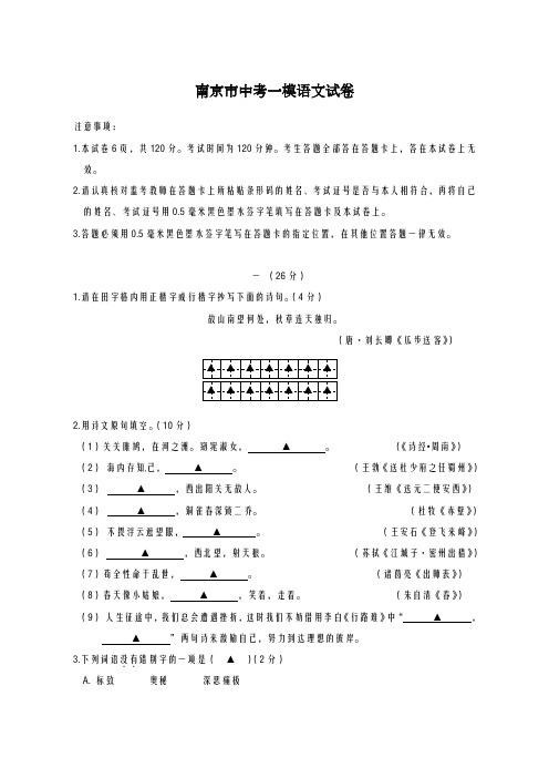 2020-2021学年江苏省南京市中考语文一模试题及答案