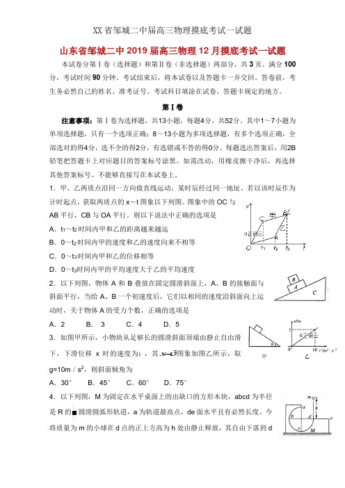 XX省邹城二中届高三物理摸底考试试题