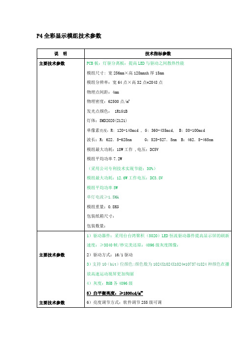 P4全彩显示模组技术参数