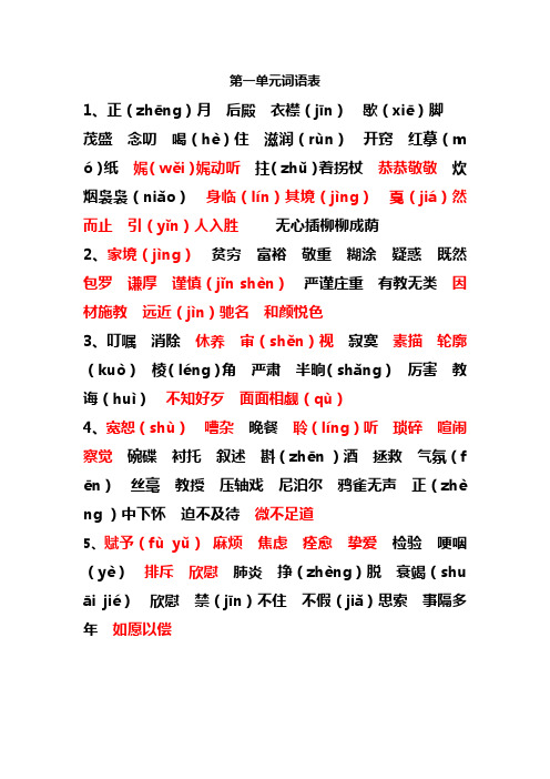 四年级第一学期词语表_1-4单元