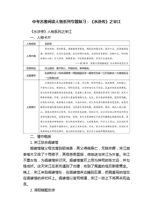 中考名著阅读人物系列专题复习：《水浒传》之宋江