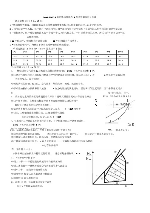 动力船舶柴油机考试参考答案和评分标准