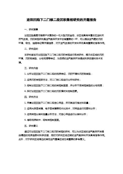 泌阳凹陷下二门核二段沉积微相研究的开题报告