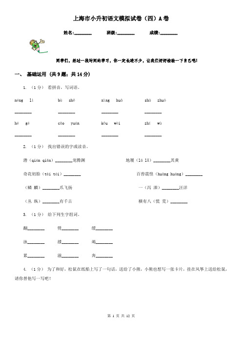 上海市小升初语文模拟试卷(四)A卷