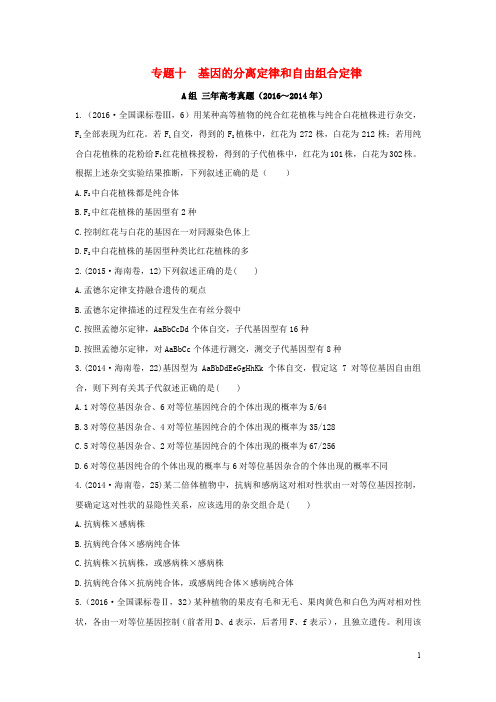 三年高考两年模拟高考生物专题汇编 专题十 基因的分离定律和自由组合定律